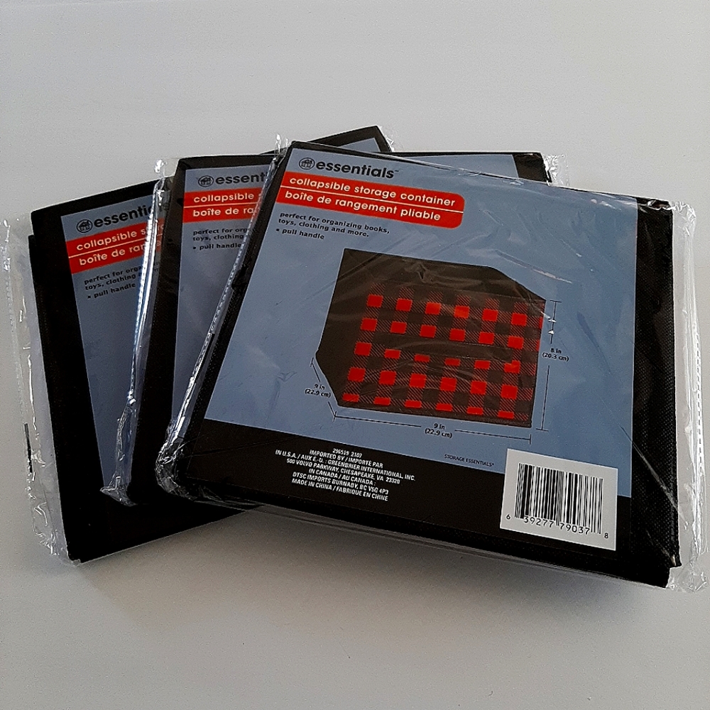 Set of Three New in Package Buffalo Plaid Collapsible Storage Boxes